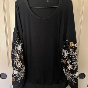 Ponte Crew Neck Drop Shoulder Floral Sequin Sweatshirt